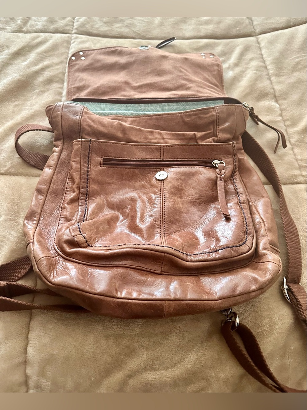 The Sac- Classic Brown Leather Women’s Backpack w/ silver tone hardware